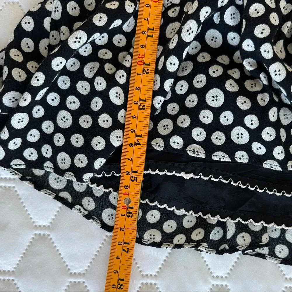 Maeve‎ Anthropologie Button Print Ruffle Mini Black White Asymmetrical Flounce